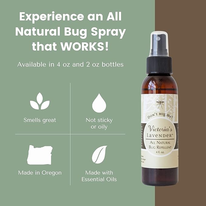 Victoria's Lavender Don’t Bug Me Insect Spray - Natural Insect Spray for Kids - Ideal for Outdoor & Indoor Protection - DEET Free with Essential Oils, Aloe Vera & Eucalyptus - Made in USA – 4 Fl Oz