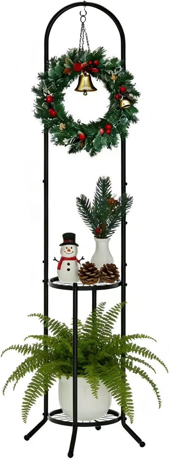 2-tier Hanging Plant Stand Indoor and Outdoor, Space-Saving Iron Plant Shelf, 3 Potted Flower Pot Stand ,Planter Holder for Bedroom Balcony Living Room Patio Garden( n-style)