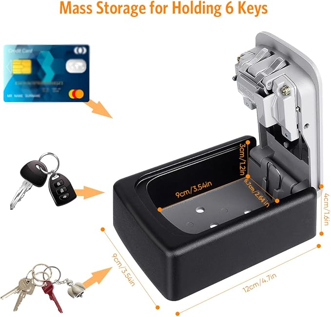 Key Lock Box Wall Mounted, Fayleeko 4 Digit Combination Lockbox for Outside, House Keys - 5 Keys Capacity, Key Safe Security Storage Lock Box for Indoor, Outdoor, Garage, Garden, Store (Grey, 2Pack)