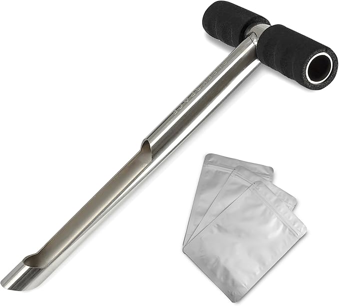 Soil Probe with Small Soil Sampler Bags. 12" Soil Sample Probe Rod. Patent Pending Ground Probe Design for Tidy Strata in Soil Test Sampling.
