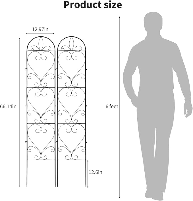 2PCS Metal Garden Trellis for Climbing Plants Outdoor, Heavy-Duty Cucumber Tomato Trellis for Raised Garden Bed, Decorative Wrought Iron Trellis Arch for Wedding Party Decor