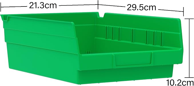 Akro-Mils 30150 Plastic Shelf Bins, Heavy Duty Storage Bins for Garage, Closet, and Drawer Organization, 12" x 8" x 4", Red, 12-Pack