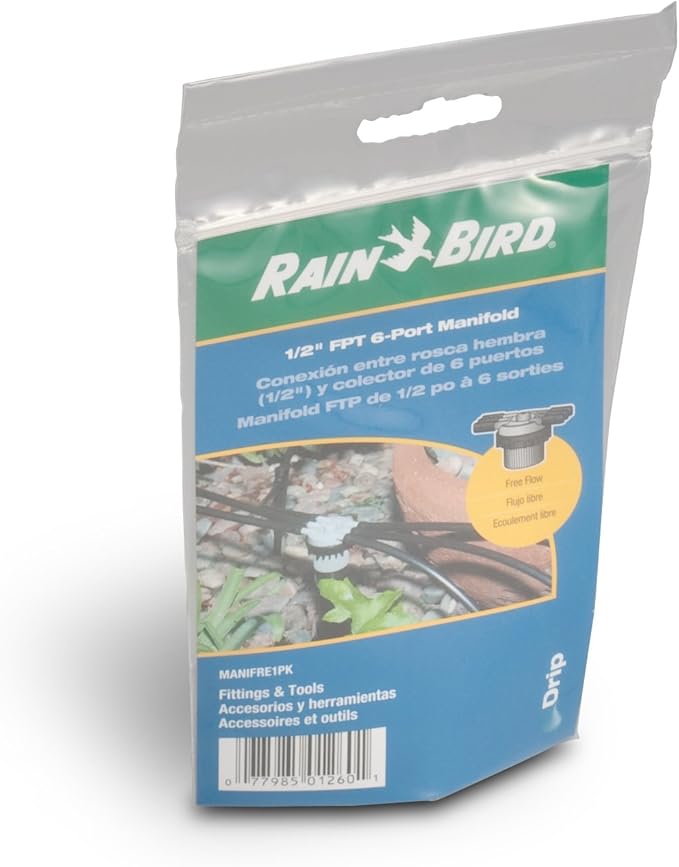 Rain Bird MANIFRE6S Drip Irrigation 6-Port Manifold,Unregulated Free Flow,(Pack of 10)