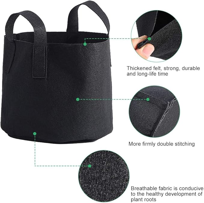 Plant Grow Bag, 1/2/3/5/7/10 Gallon Black Flower Plants Growing Bag, Vegetable Aeration Fabric Planting Pot Container with Handles for Indoor Outdoor Nursery Garden Planting (25 x 30 cm (5 Gallons))