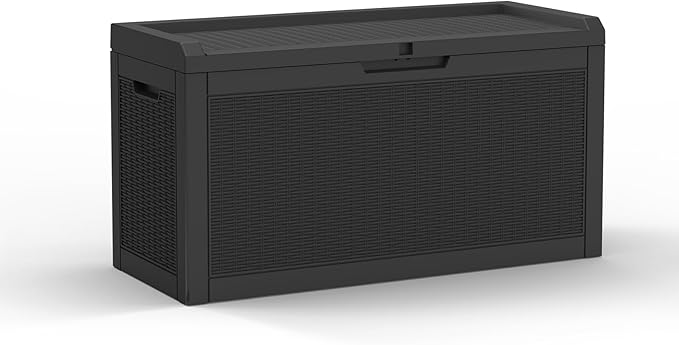 Mars Villa 60 Gallon Deck Box with Seat, Resin Outdoor Storage Box Waterproof, Lockable Lid, Weatherproof and UV Resistant, for Patio Furniture Cushions, Pool Supplies, Garden Tools, Black