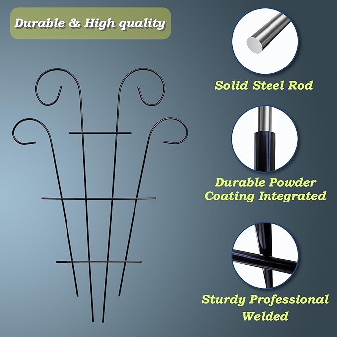 4 Pack 16'' Black Plant Wave Shape Trellis for Potted Climbing Plants Indoor, Outdoor Metal Garden Trellis for Climbing Plants House Plants Flowers Vine Ivy