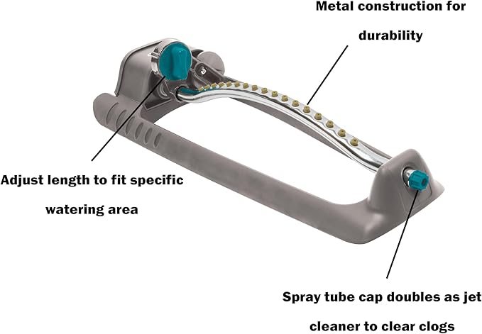 Gilmour Adjustable Rectangular Lawn Sprinkler, Water Sprinkler for Large Area Coverage, Hose Sprinkler for Lawn and Garden, Gray
