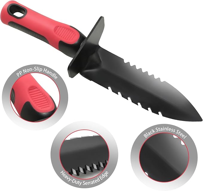 Metal Detecting Shovel with Carry Sheath, Heavy Duty Double Serrated Edge Metal Detector Digging Tool, Digger Trowel with Non-Slip Handle, for Metal Detection Gardening