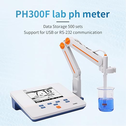 High Precision Lab Benchtop pH Meter,Data Storage 500 Sets,0.01 pH Accuracy,Support for USB or RS-232 Communication,1-5 Points Auto Calibration,High Resolution LCD Display, 5.7 inch (PH300F)