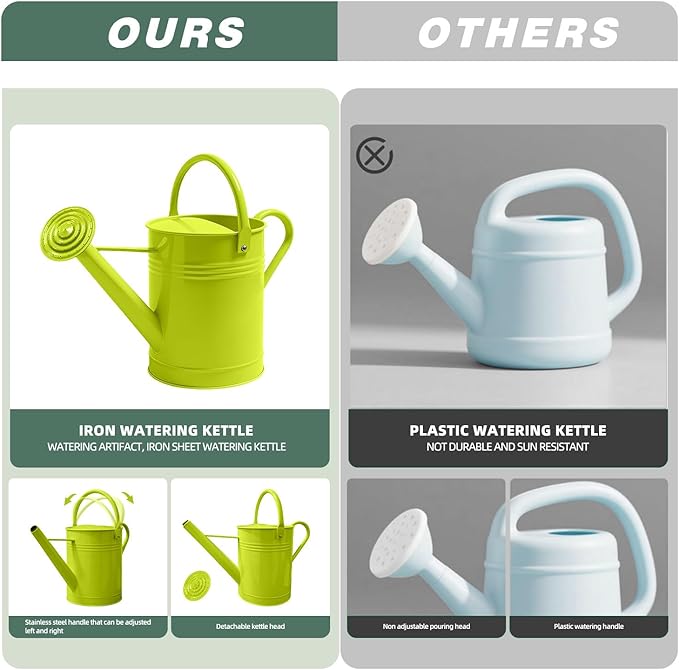 6.5L Metal Watering Can for Outdoor & Indoor Plants, Galvanized Steel Metal Water Can with Removable Spout, Movable Top Handle, Rust-Resistant Watering Pot for Garden, Lawn, Flowers