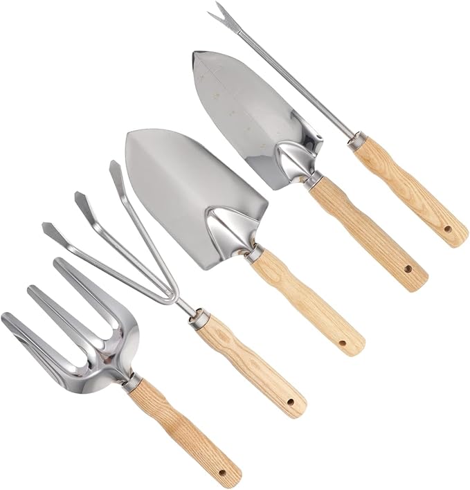 Garden Tool Set 5Pcs Gardening Hand Tools Stainless Steel Trowel and Cultivator with Handle Gardening Kit