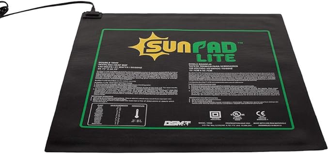 SUNPACK SunPad Lite 45W Seedling Heating Mat, Black, 20.75" x 20.75" - Made for Propagating Seedlings and Cuttings, Ideal for Greenhouses and Indoor Gardening