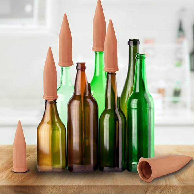 Tcamp 20 Pack Terracotta Watering Spikes, Plant Watering Devices Wine Bottle Automatic Plant Self Watering Spikes for Vacations, Self-Watering Stakes for Indoor Outdoor Plants