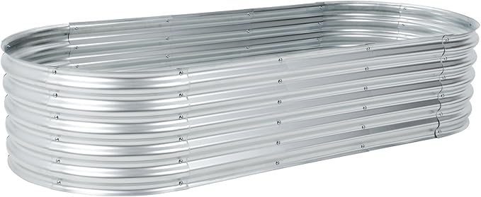 Aoodor Galvanized Raised Garden Bed Kit, 6.6 x 2.6 x 1.4 Ft, Oval Planter Box for Vegetables, Flowers, and Herbs, Outdoor Use, Silver
