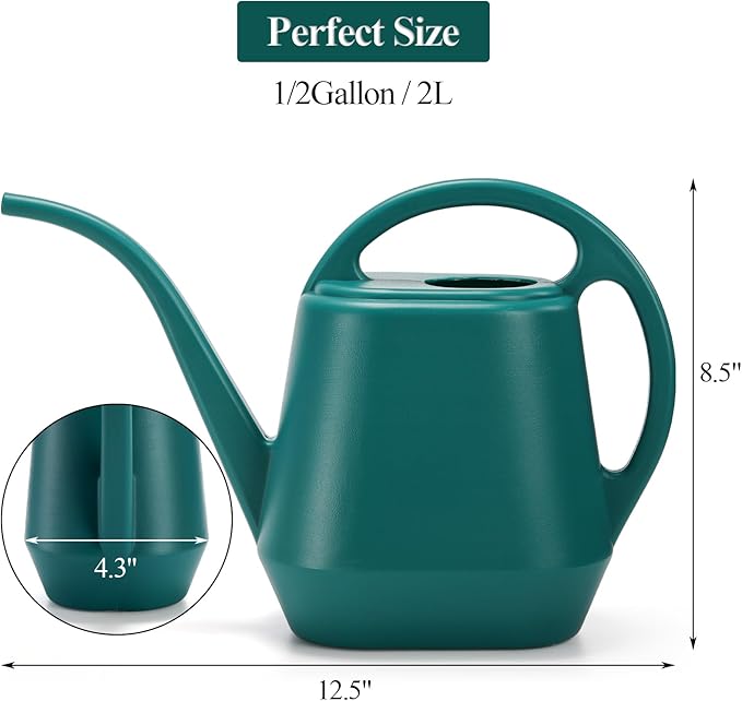 Fasmov Watering Can, 1/2 Gallon Plastic Watering Cans with Comfortable Handle, Small Garden Watering Cans Long Spout for Indoor Outdoor Watering Plants, Green