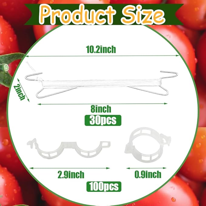130Pcs Tomato Hooks with String,Plant Support Clips,Tomato Support Hook for Climbing Plants,Tomato Holder Hooks with 32.8ft Twine to Prevent Vegetable Fruit from Pinching or Falling Off