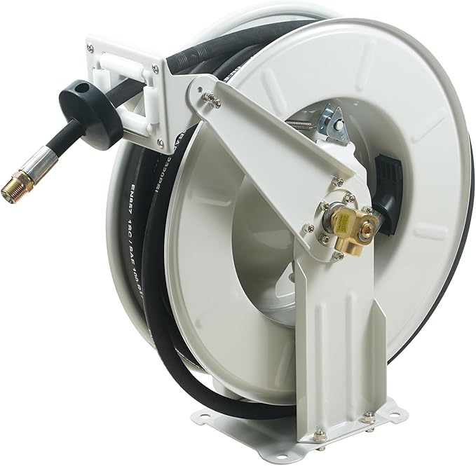 VEVOR Fuel Hose Reel, 1/4" x 50', Extra Long Retractable Grease Hose Reel, Spring Driven Auto Swivel Rewind, Heavy-Duty Carbon Steel Construction with Hose for Auto Repair, Heavy Industries, 5800 PSI