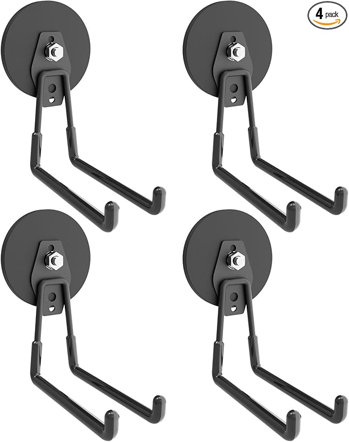 Strong Garage Magnetic Hooks - 4Pack, Large Heavy Duty Storage Utility Magnet Hooks with Anti-Slip Coating for Indoor & Outdoor Hanging for Metal Cabinet,Pegboard,Garage Shelve,Garden Tools
