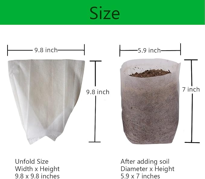 gardtree 50PCS 11×11.5 Inch Breathable Plant Grow Bags - Non-Woven Plant Nursery Bags for Seed Starting, Indoor/Outdoor Vegetables, Herbs & Flowers | Easy Transplant, Space Saving
