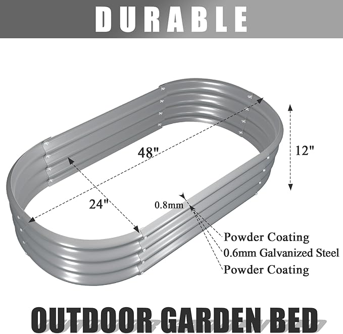 6 Pack 4x2x1ft Galvanized Raised Garden Bed Kit Oval Metal Ground Planter Box Outdoor Bottomless Planter Raised Beds for Vegetables Flowers Herbs Fruits, Gray