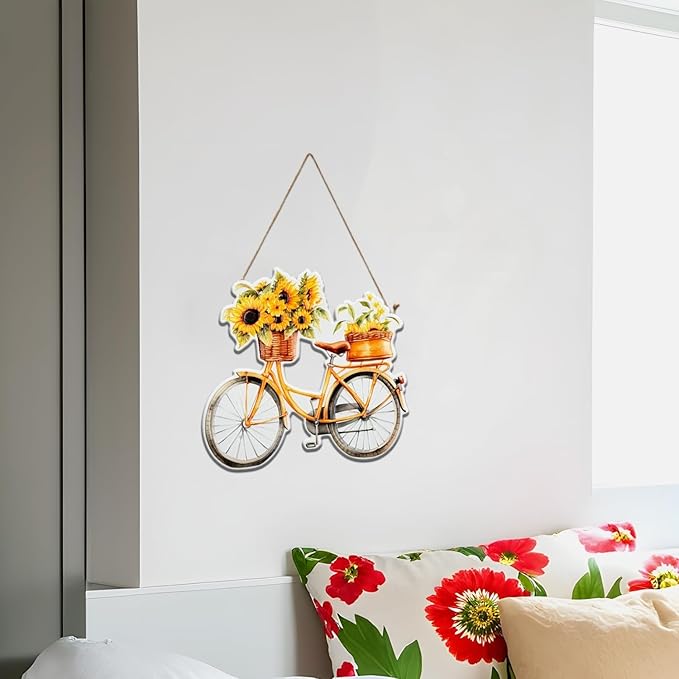 Quterhero Sunflower Bicycle Wall Decor, Metal Hanging Art for Home Porch or Indoor Outdoor Wall, Vintage Farmhouse Gift for Mom, Women, Friends(Bicycle)