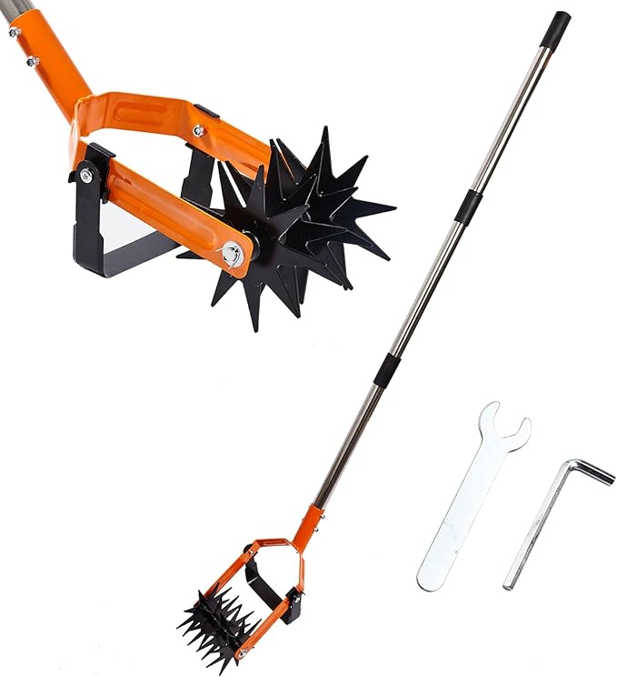 72inch Rotary Cultivator,Gardening Hand Tiller,Adjustable Long Handle,2-in-1 Weeding Cultivator,Aerate,Weed,Till,Sow,Lawn Care,Manual Tiller,Soil Aeration & Mixing