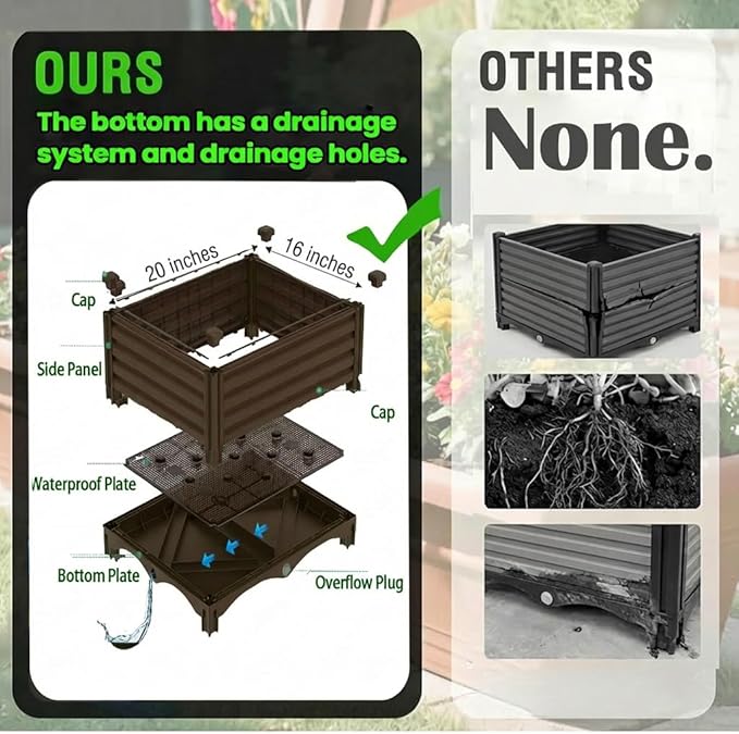 3PCS Raised Garden Beds Outdoor with Legs Planter Box, 47x16x21in Reinforced Support Rods, Drainage Grid, Multi-Combination Options for Vegetables, Flowers, Herbs, Ideal for Balcony, Patio Gardening