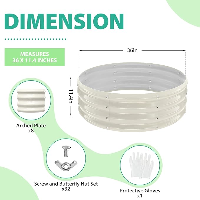 3FT Diameter Galvanized Garden Raised Bed/Plant Box/Fire Pit Ring - 0.8mm Thick,12 Inch Tall,Perfect for Planting a Variety of Flowers,Herbs,Vegetables (Cream White, 36 Dia X 12 inches)