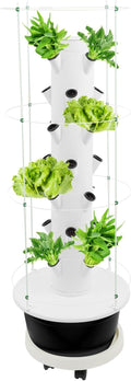 Hydroponics Growing System, 28-Plants Indoor Hydroponic Tower with Pump System, Timer, Climbing Trellis, Vertical Garden Planter with Wheels, Hydroponic Germination Kit for Gardening Lover