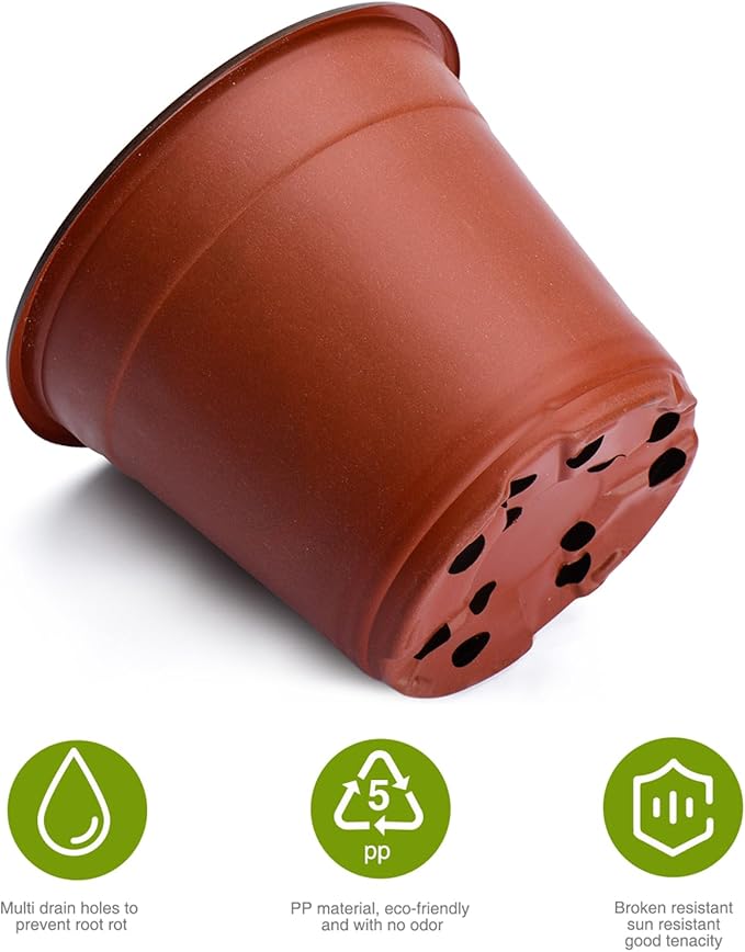 Delxo 100 Pcs 6 Inch Plants Nursery Pots Reusable Plant Seeding Nursery Pot Waterproof Plastic Pots Seed Starting Pots