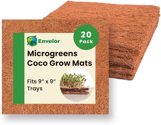 Envelor Coco Coir Fiber Grow Mat for Microgreens 9 x 9 Inches Coconut Coir Seed Starter Liner for Growing Trays, Hanging Baskets, Seed Starter Tray, Planter Sheets & Indoor Outdoor Plants, 20 Pack