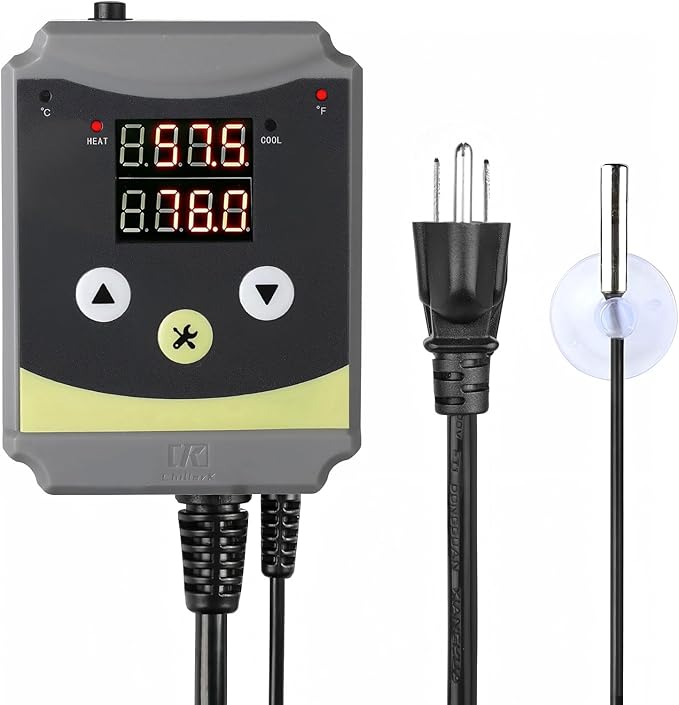 Refrigeration and Constant Temperature Control,Reptile Thermostat Temperature Controller,Digital Heat Mat for Seed Starting,Plant Germination,Incubator,Brooder, Brewing,Cooling Devices,-4-176°F,1000W