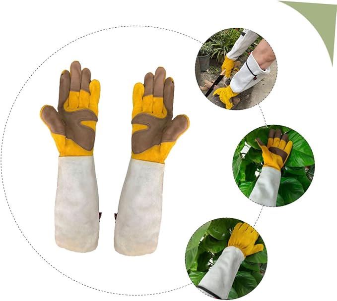 Milisten 1Pair Puncture Cowhide Garden Gloves for Safe Weeding and Pruning Comfortable Wear Resistant Arm Protectors for Gardening Welding and Handling Tasks