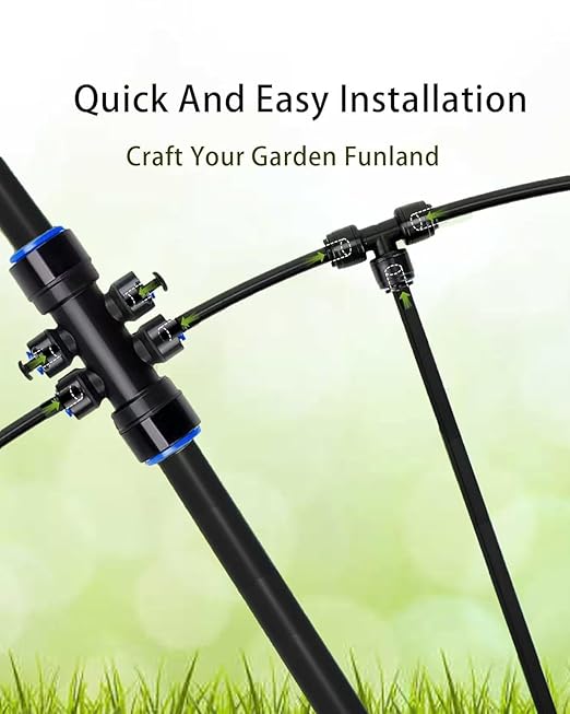 Drip Irrigation Kit, Quick Connect Garden Watering System for Lawn, Raised Bed, Greenhouse, Automatic Sprinkler Parts with 16FT 1/2" Main Pipe + 79FT 1/4" Tubing