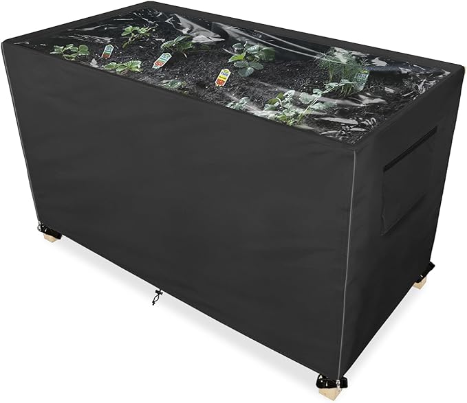 Outdoor Raised Garden Bed Winter Cover with Transparent PVC Top Window,Waterproof Heavy Duty Covers with Split Zipper for 48 x 24 x 30 inch Elevated Wood Planter Box Stand(Black,Cover only)