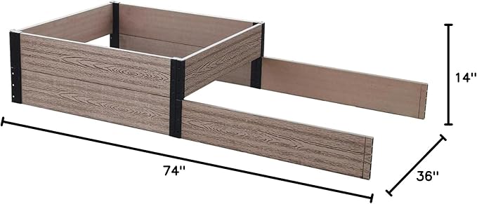 Everbloom Modular 36” Terraced Double Bed Extension (Only Used Raised Garden Bed R073638, R143638 or R0714D36)-Unlimited Possibilities for A Premium Garden Bed