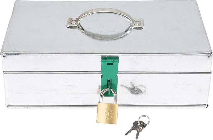 Kisangel Garden Tool Organizer Box with Lock, Portable Multi-purpose Gardening Tool Storage Case, Metal Toolbox 25x14x7cm with Handle for Home and Outdoor Use