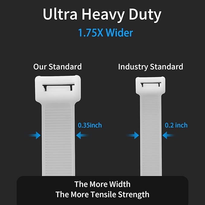 14 inch White Zip Ties Heavy Duty 100 PACK, 200 LBS Ultra Exclusive Strong Plastic Wire Ties, Large Cable Ties Extra Long Tie Wraps, Indoor and Outdoor UV Resistant