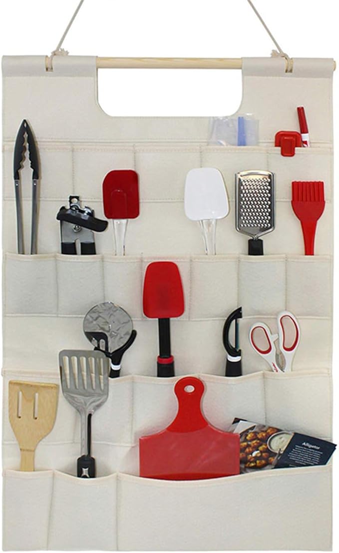 Wall Hanging Storage Bag, Closet Hanging Organizer with Pockets, Kitchen Accessory Hanging Shelves, Garden Tool Hanging Storage Rack Pen Organizer