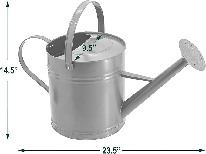 Classic Shiny Galvanized Metal Watering Can, Easy-Pour, Indoor and Outdoor, 2.6 gal, Shiny Galvanized Metal