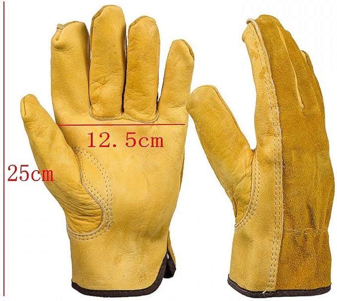JZK Heavy duty Extra Large thorn proof gardening gloves for men, Yellow leather work gloves, full finger garden gloves, XL