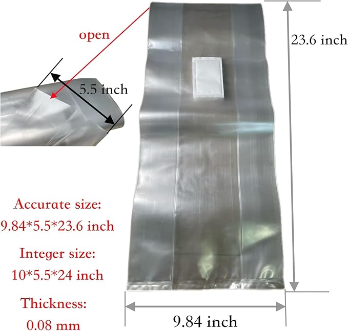 Sealable Mushroom Grow Bags with 0.2 Micron Filter,10''x5.5''x24'',0.08mm/3.15mil Thick PP,Extra Large Size Transparent Cultivation Bags for Commercial & Home Use (25PCS)