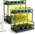 RooTrimmer 2-Pack Dual Tier Plant Stand with Grow Light and Green Plastic Nursery Pots for Plants, Indoor Gardening Kit for Herbs, Succulents, Seedlings & Small Plants Gardening Gifts