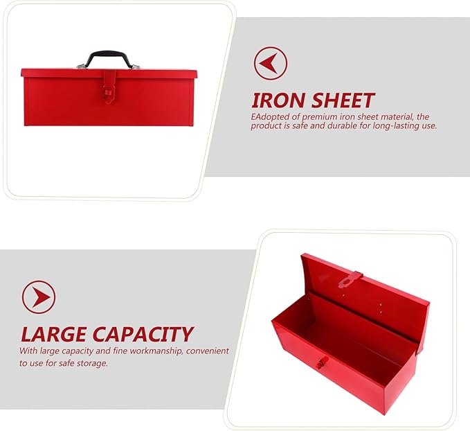DOITOOL Red Metal Tool Box Iron Sheet Tool Box Metal Toolbox Red Tool Storage Case Lockable, Multi-function Tool Organizer, 15.3X6.2X5.1inch