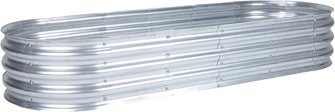 Aoodor Galvanized Raised Garden Bed Kit, 6 x 2 x 1 Ft, Oval Planter Boxes for Vegetables, Flowers, and Herbs, Outdoor Use, Silver