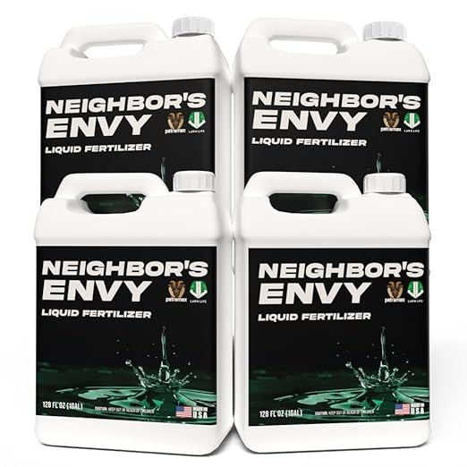 PetraMax Neighbor’s Envy Grass Fertilizer for Lawn & Garden, 4 Gallon Covers up to 64,000 sq.ft. 7-in-1 Liquid Lawn Fertilizer Concentrate for Deep Green Turf - Includes Nitrogen/Iron/Humic/Sea Kelp