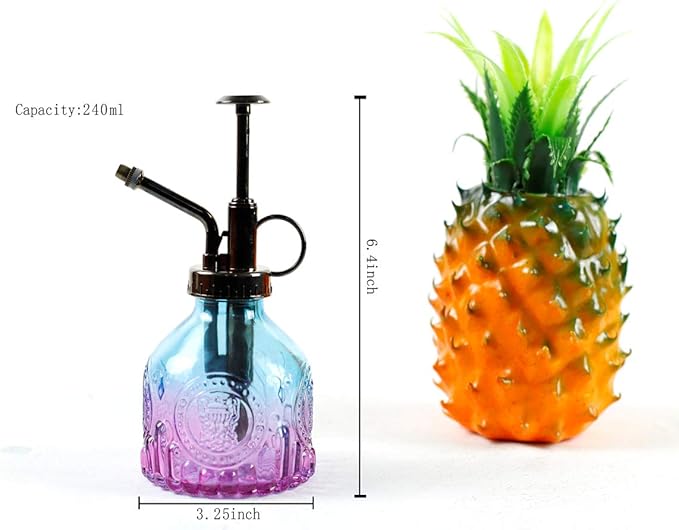 Hniuyun Glass Plant Mister Spray Bottle, 6.4 All Vintage Plant Spritzer Watering Can, Bronze Plastic Top Pump, Plant Mister Glass Watering Garden Tool (Blue Violet Gradient)