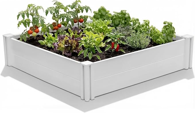 PASAMIC Durable Vinyl Raised Garden Bed, 4x4x1ft Raised Bed for Gardening, Planter Box with Open Bottom, Raised Garden Bed Outdoor, DIY Above Ground Garden Bed for Fruit, Vegetables, Herbs