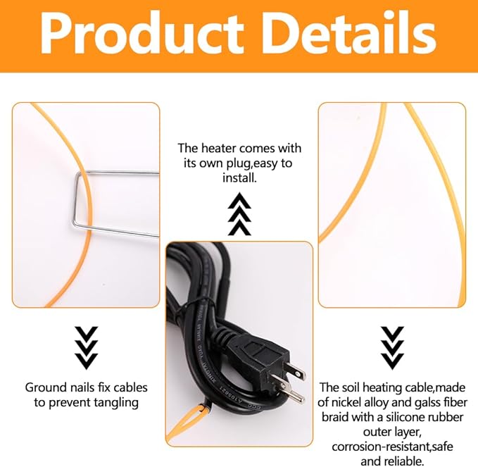 59Ft Soil Heating Cable with Thermostat, Rubber Heated Warming Cable for Seed Starting, Outdoor Greenhouse, Cold Frame & Garden Beds, Plant Root Winter Protection Kit Includes Ground Stakes
