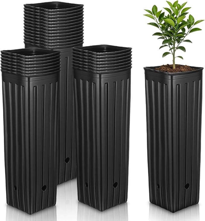 Sewroro 30 Pcs Plant Grow Bags Plastic Thickened Nursery Seedling Bags Gardening Planting Containers for Trees and Flowers